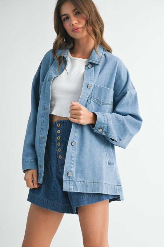 Relaxed Fit Utility Denim Jacket Oversized Denim Jacket