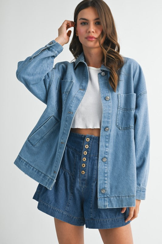 Relaxed Fit Utility Denim Jacket Oversized Denim Jacket