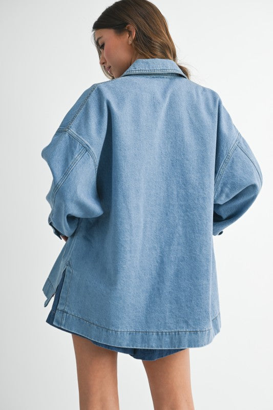 Relaxed Fit Utility Denim Jacket Oversized Denim Jacket