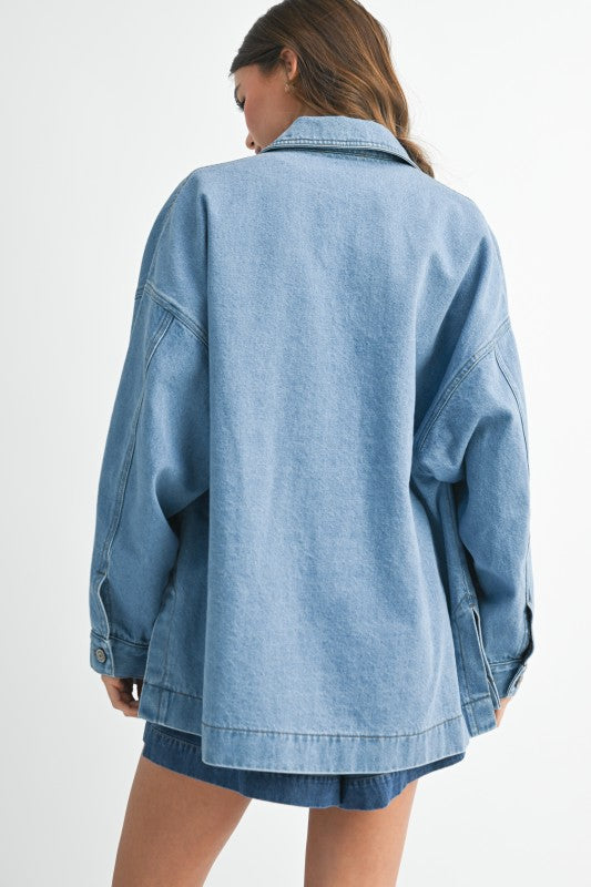 Relaxed Fit Utility Denim Jacket Oversized Denim Jacket