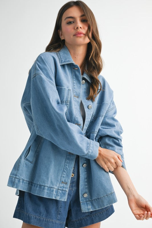 Relaxed Fit Utility Denim Jacket Oversized Denim Jacket