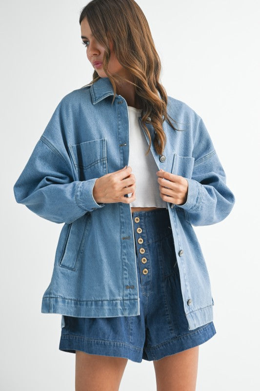 Relaxed Fit Utility Denim Jacket Oversized Denim Jacket