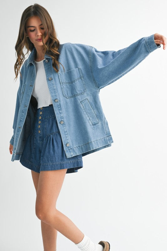 Relaxed Fit Utility Denim Jacket Oversized Denim Jacket