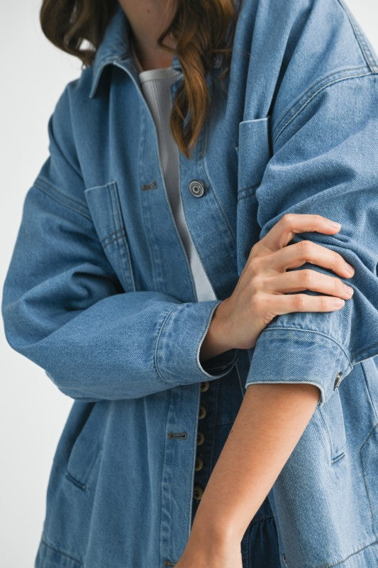 Relaxed Fit Utility Denim Jacket Oversized Denim Jacket