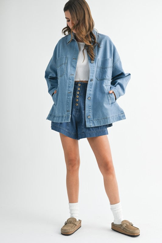 Relaxed Fit Utility Denim Jacket Oversized Denim Jacket