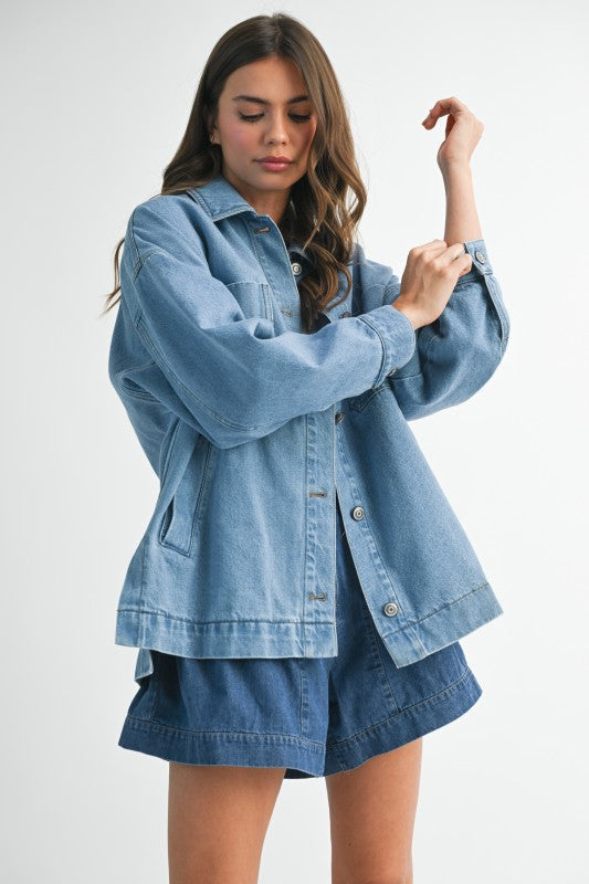 Relaxed Fit Utility Denim Jacket Oversized Denim Jacket