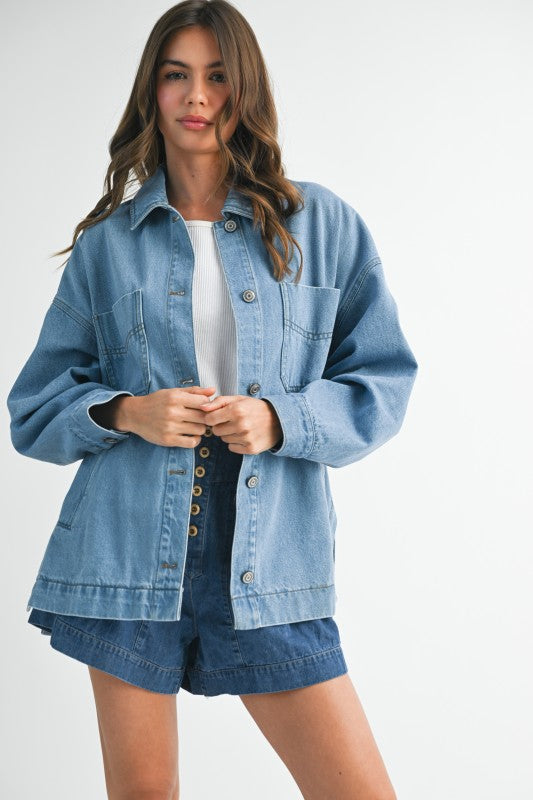 Relaxed Fit Utility Denim Jacket Oversized Denim Jacket