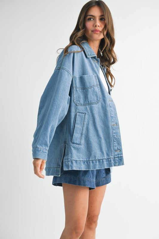 Relaxed Fit Utility Denim Jacket Oversized Denim Jacket