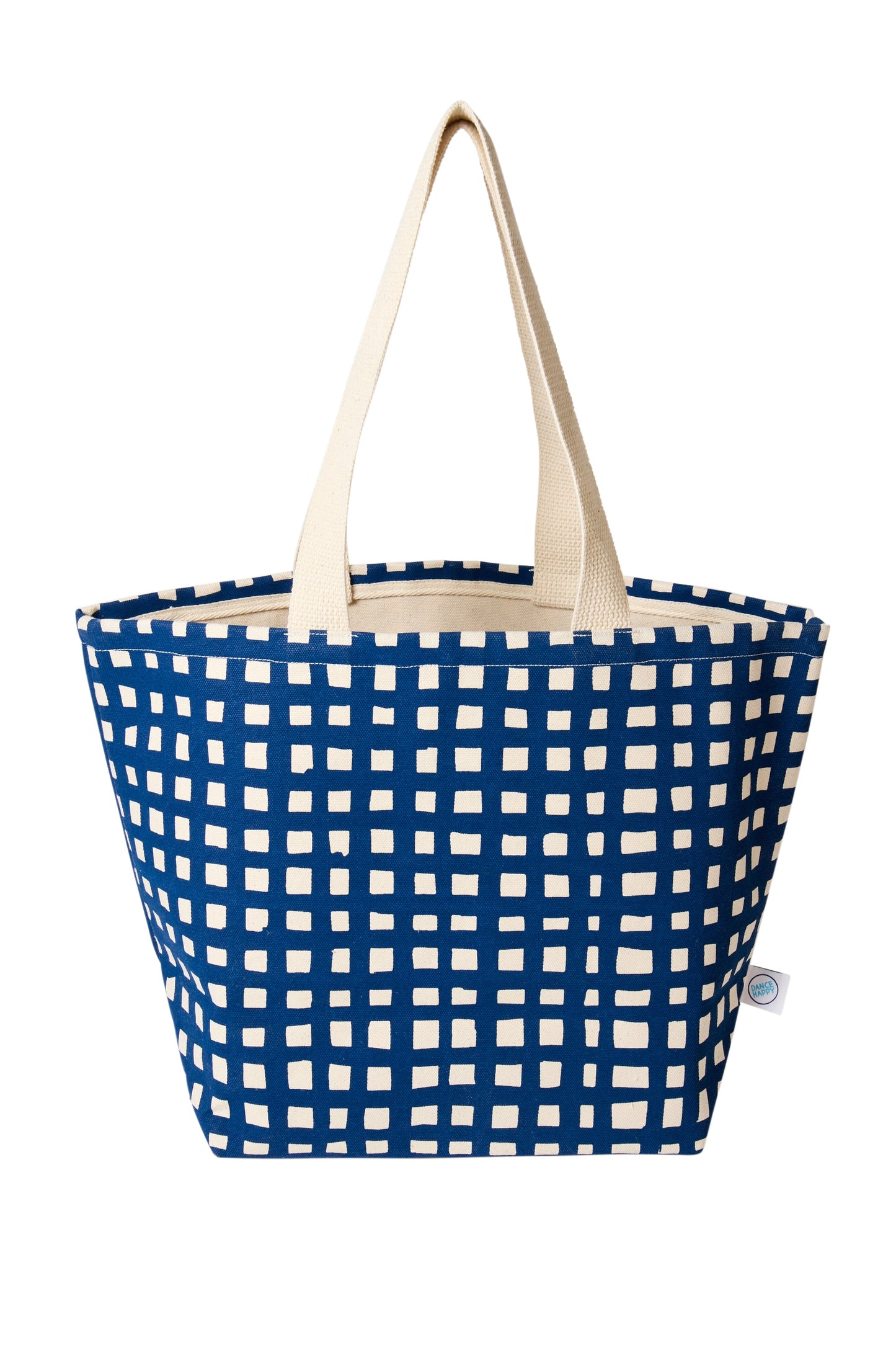 Wide Tote Durable Cotton Canvas Tote Bag Grid