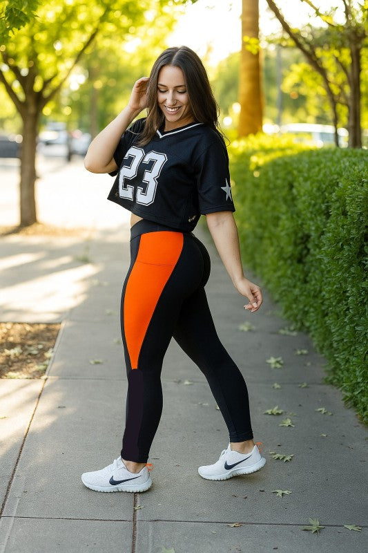 Orange Panel Leggings Stretchy Fit The Tatumn