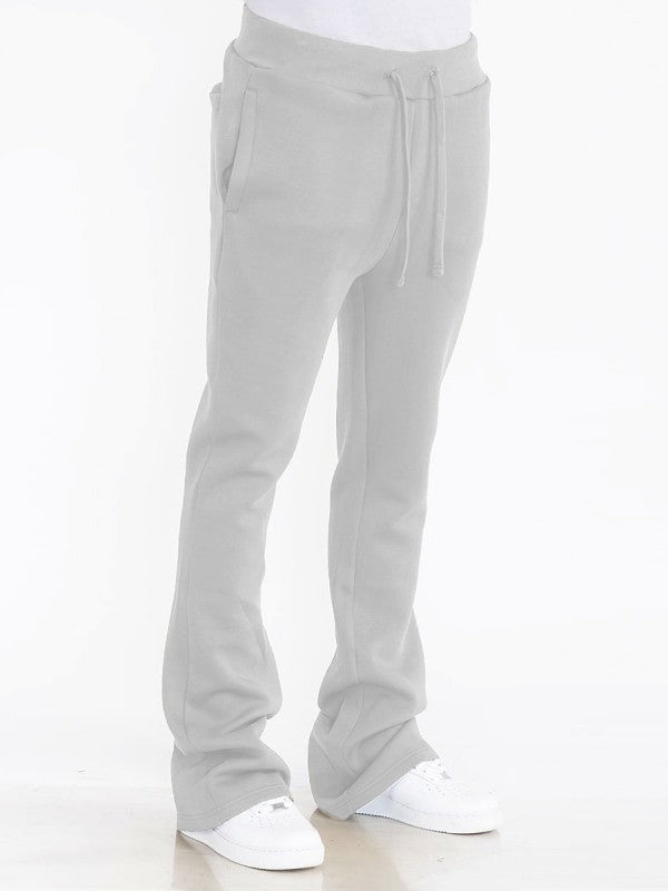 Solid Stacked Flare Track Pants Elastic Waist 95% Polyester