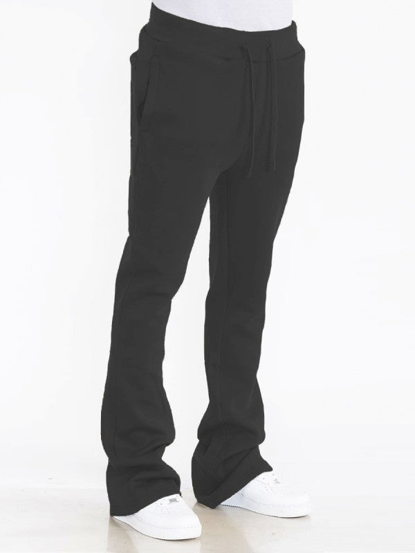 Solid Stacked Flare Track Pants Elastic Waist 95% Polyester
