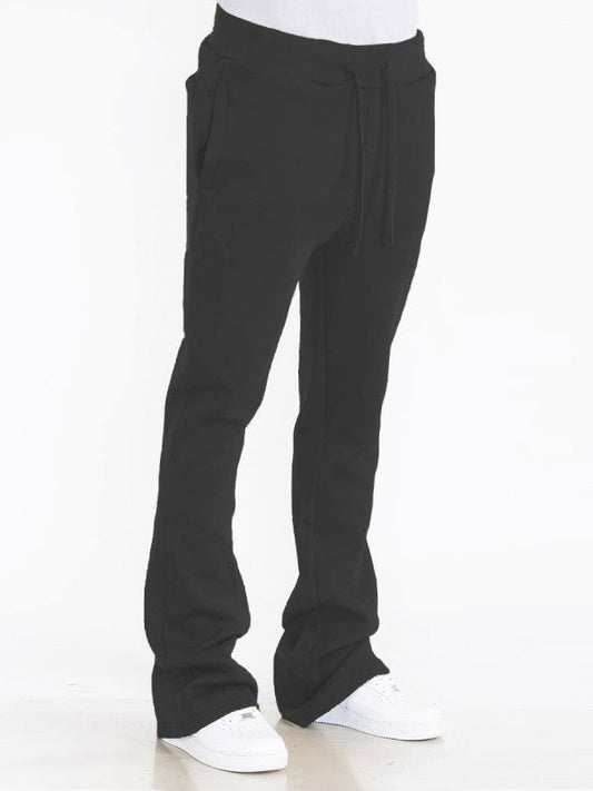 Solid Stacked Flare Track Pants Elastic Waist 95% Polyester
