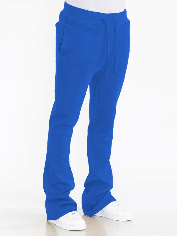 Solid Stacked Flare Track Pants Elastic Waist 95% Polyester