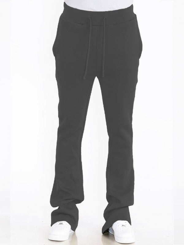 Solid Stacked Flare Track Pants Elastic Waist 95% Polyester