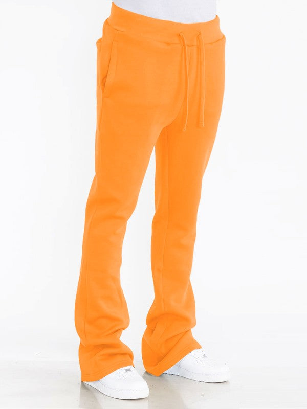 Solid Stacked Flare Track Pants Elastic Waist 95% Polyester