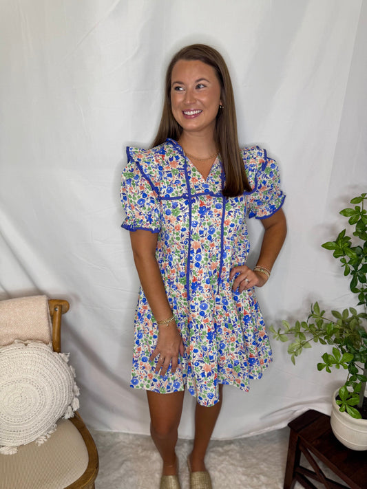 Garden Party Ruffle Mini Dress Vibrant Floral Print Sweet Jude Boutique