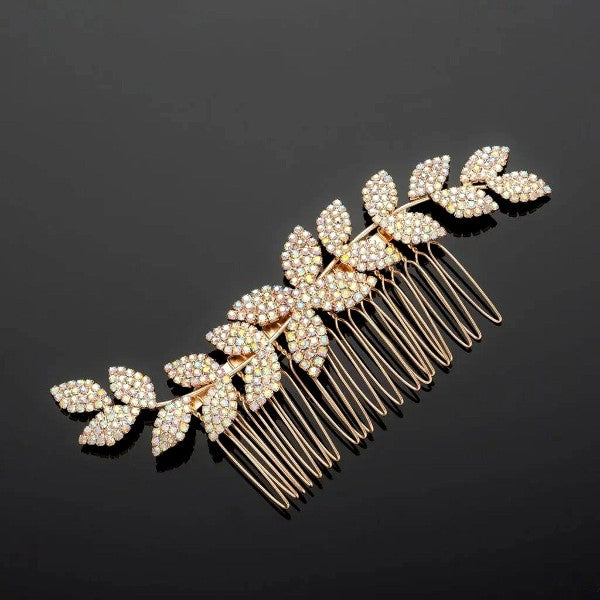 Rhinestone Silver Leaf Hair Deco Comb Opulent