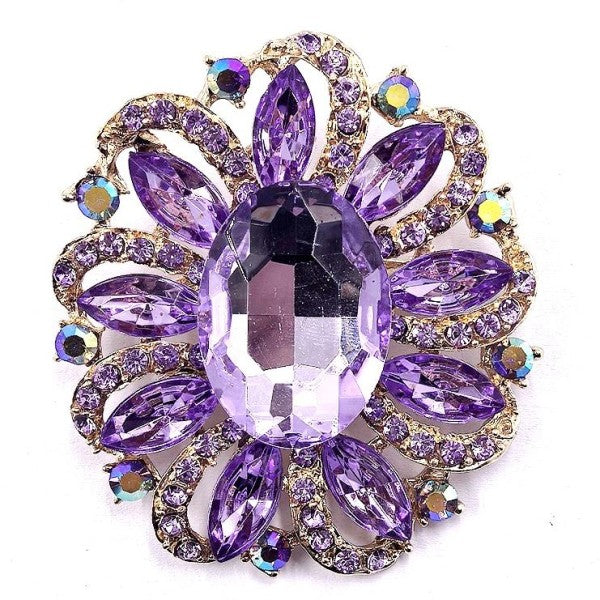 Oval Marquise Flower Rhinestone Brooch Pin