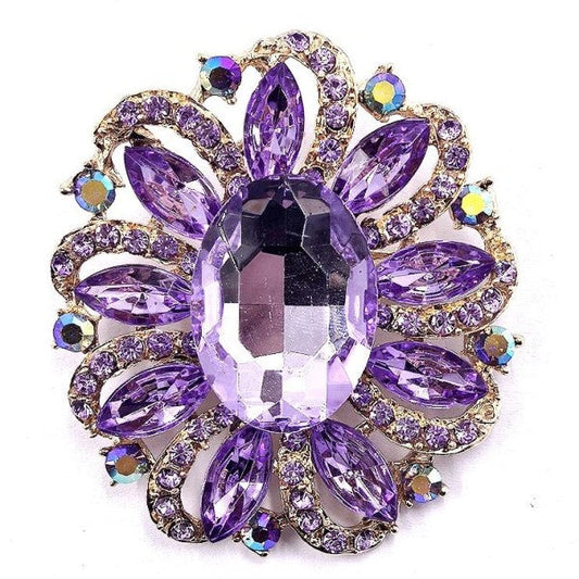 Oval Marquise Flower Rhinestone Brooch Pin