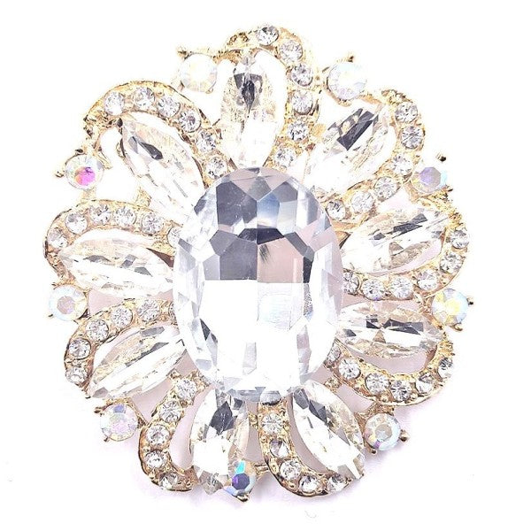 Oval Marquise Flower Rhinestone Brooch Pin