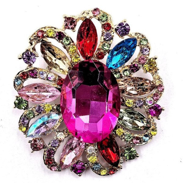Oval Marquise Flower Rhinestone Brooch Pin