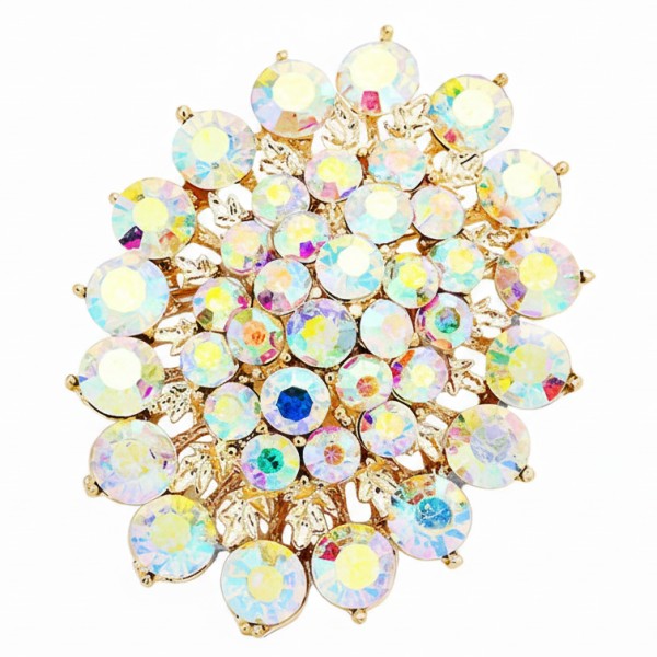 Oval Flower Rhinestone Brooch Pin Elegant