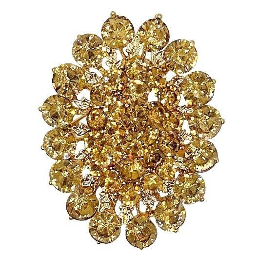 Oval Flower Rhinestone Brooch Pin Elegant