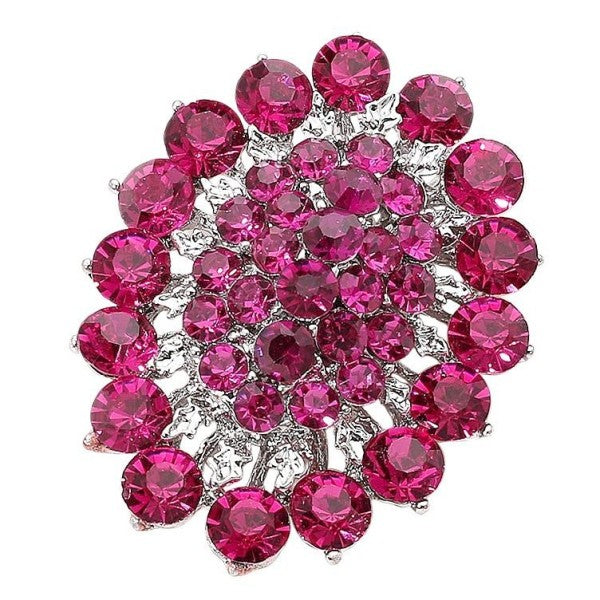 Oval Flower Rhinestone Brooch Pin Elegant