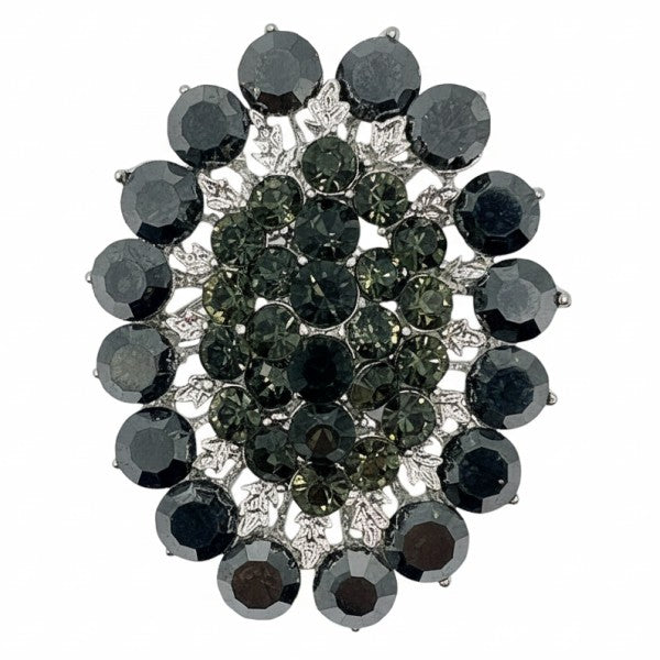Oval Flower Rhinestone Brooch Pin Elegant
