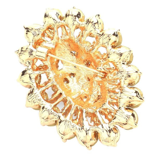 Oval Flower Rhinestone Brooch Pin Elegant