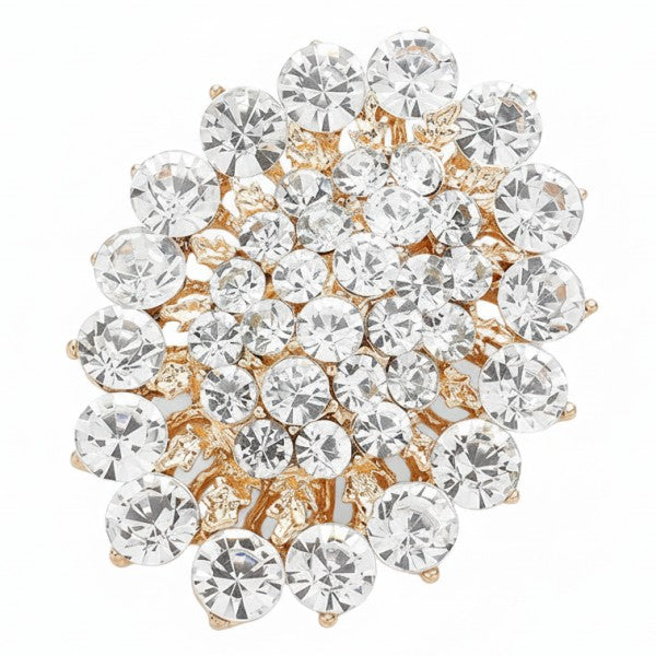 Oval Flower Rhinestone Brooch Pin Elegant