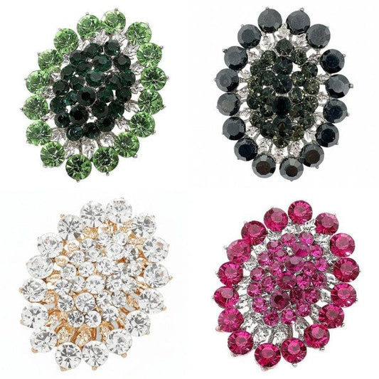 Oval Flower Rhinestone Brooch Pin Elegant