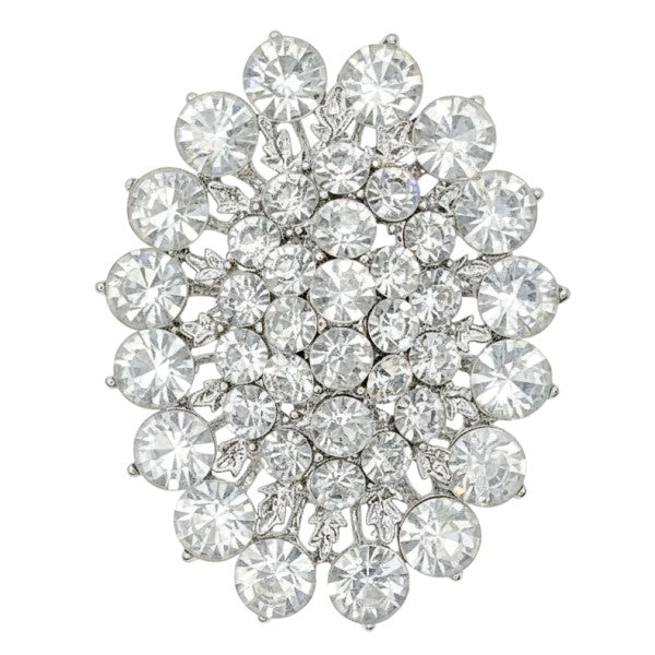 Oval Flower Rhinestone Brooch Pin Elegant