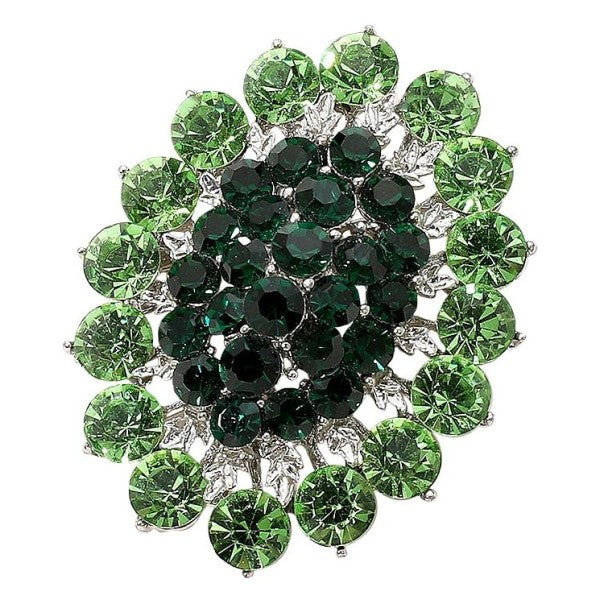Oval Flower Rhinestone Brooch Pin Elegant