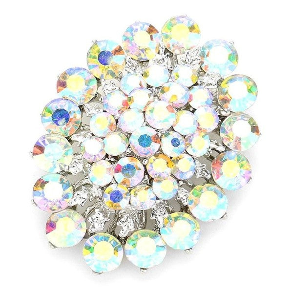 Oval Flower Rhinestone Brooch Pin Elegant