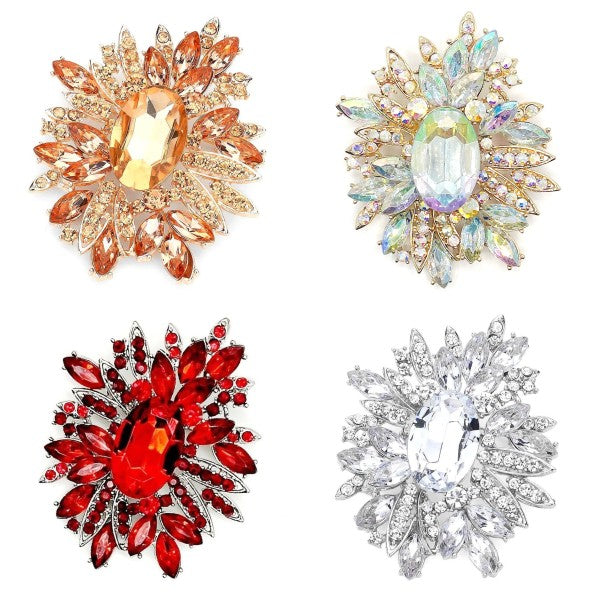 Elegant Blooming Snowflake Rhinestone Brooch Pin