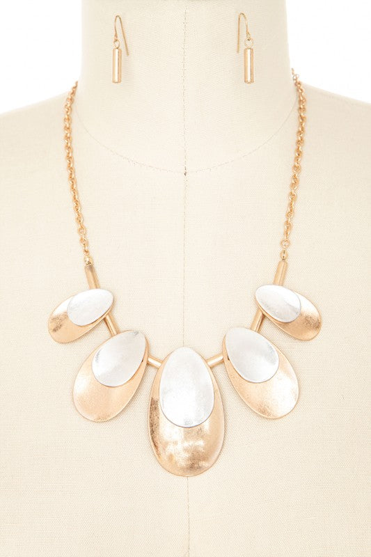 2 Tone Statement Necklace Set Necklace Earrings