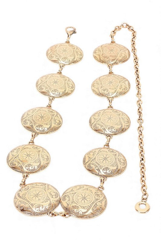 Engraved Concho Western Chain Belt One Size Iron