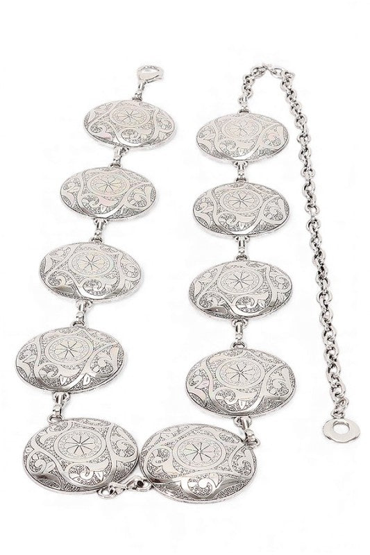 Engraved Concho Western Chain Belt One Size Iron