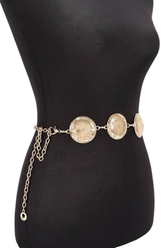Engraved Concho Western Chain Belt One Size Iron