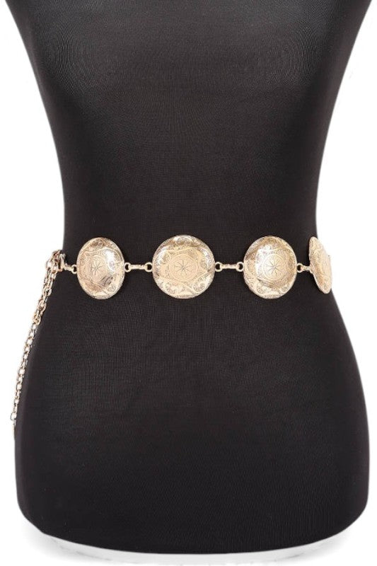 Engraved Concho Western Chain Belt One Size Iron