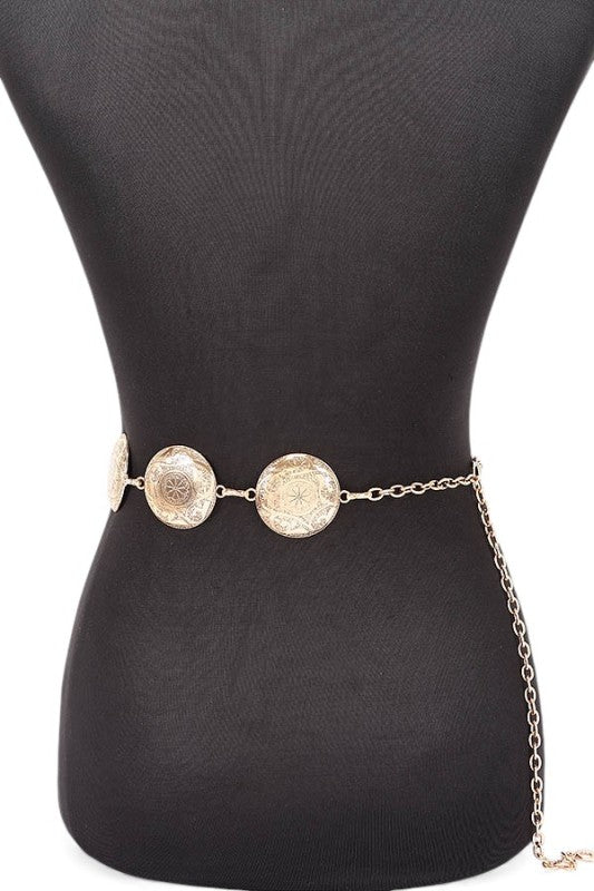 Engraved Concho Western Chain Belt One Size Iron