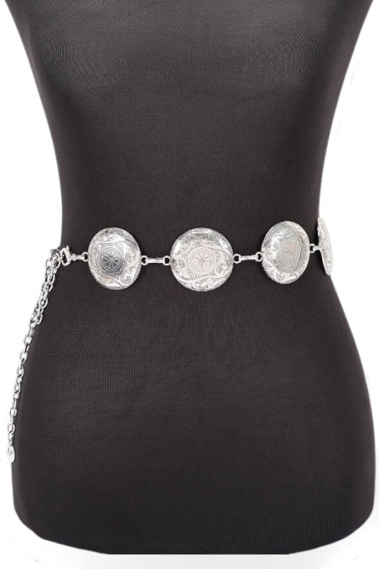 Engraved Concho Western Chain Belt One Size Iron