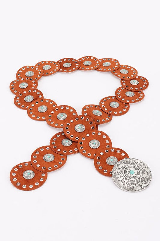 Plus Size Faux Suede Western Boho Disk Belt