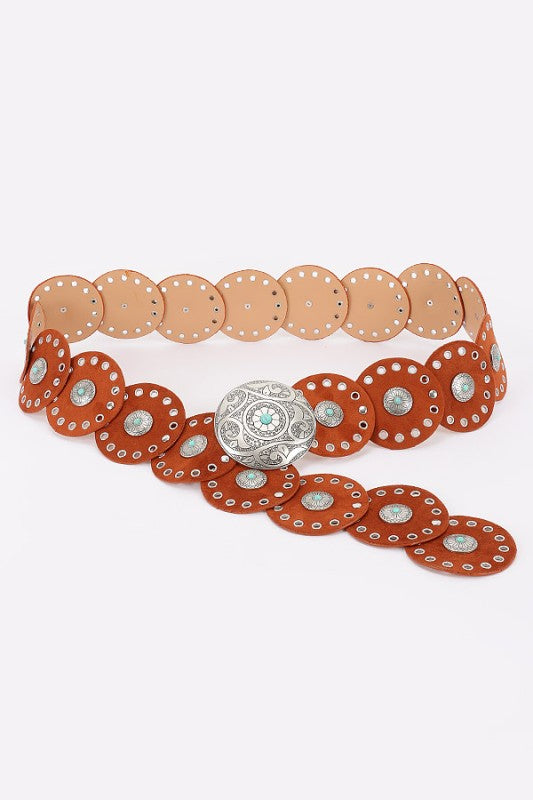 Plus Size Faux Suede Western Boho Disk Belt