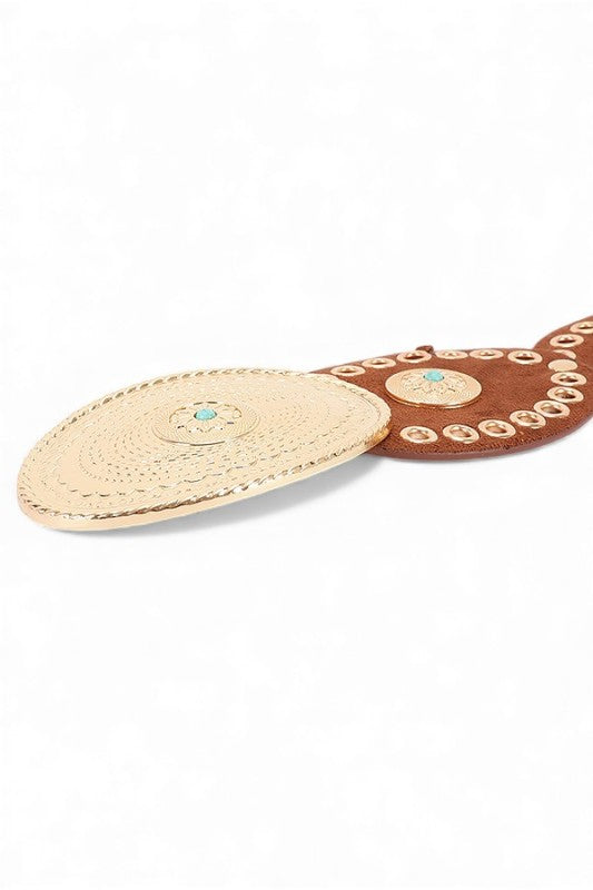 Oval Boho Sueded Disk Belt Western