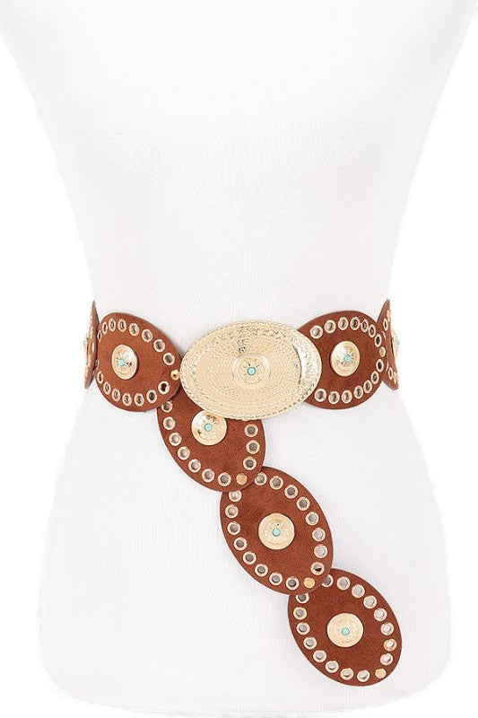 Oval Boho Sueded Disk Belt Western