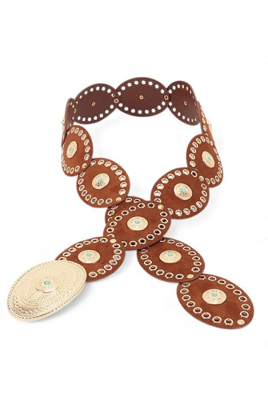 Oval Boho Sueded Disk Belt Western