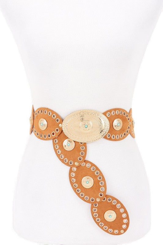 Oval Boho Sueded Disk Belt Western